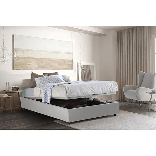 Autrement Talamo Italia Silvia lit queen size avec conteneur, Made in Italy, en éco-cuir, 120x190 cm, avec ouverture frontale, Blanc, avec matelas inclus.