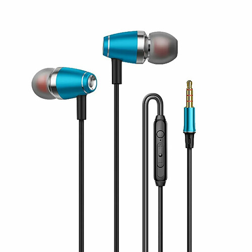 Écouteurs Intra-Auriculaires Smart Call Headphones Avec Microphone Full Metal Bass Music Headphones Pour Android V1 Bleu