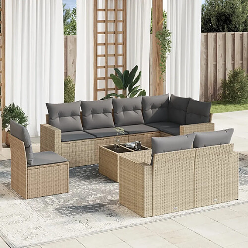 vidaXL Salon de jardin avec coussins 9 pcs beige résine tressée