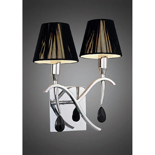 Luminaire Center Applique murale Siena avec interrupteur 2 Ampoules E14, chrome poli avec Abat jour noirs et cristal noir