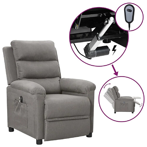 vidaXL Fauteuil inclinable électrique Gris clair Tissu