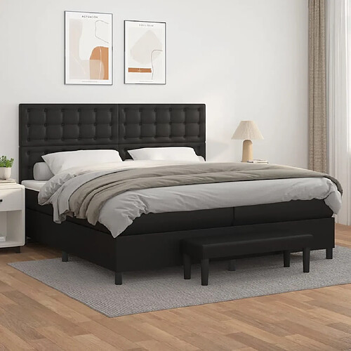 vidaXL Sommier à lattes de lit avec matelas Noir 200x200 cm Similicuir