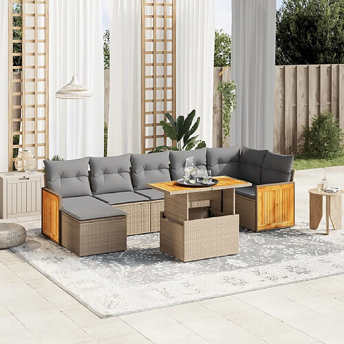 vidaXL Salon de jardin avec coussins 8 pcs beige résine tressée