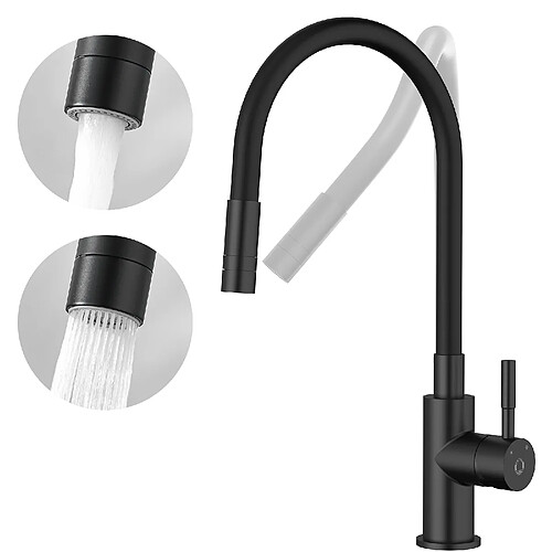 Cecipa MAX Robinet Cuisine Flexible Robinet avec 2 Types de Jets, Mitigeur Cuisine Rabattable, Flexible Mitigeur Evier avec Eau Chaude et Froide (Noir)