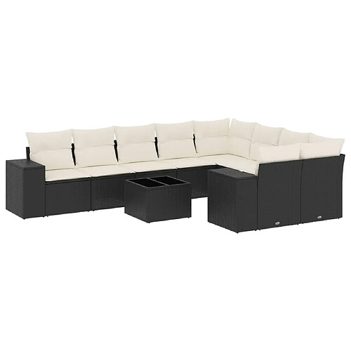 Maison Chic Salon de jardin 10 pcs avec coussins, Ensemble Tables et chaises d'extérieur noir résine tressée -GKD174453