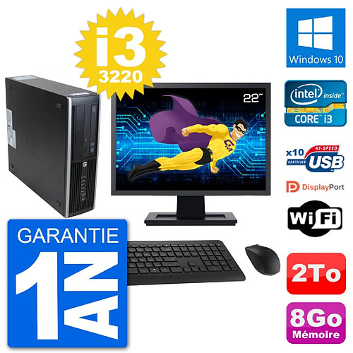 PC HP 8300 SFF Ecran 22" Intel i3-3220 RAM 8Go Disque Dur 2To Windows 10 Wifi · Occasion