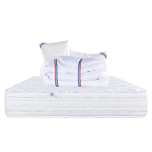 LUXURY LITERIE Matelas 140x200 cm, Thermotec, 24 cm, mémoire de forme, ferme, face été/hiver + 2 oreillers + couette