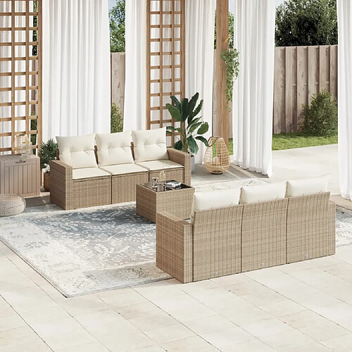 vidaXL Salon de jardin avec coussins 7 pcs beige résine tressée