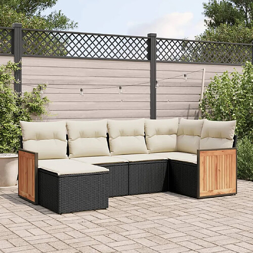 vidaXL Salon de jardin 6 pcs avec coussins noir résine tressée