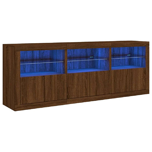 Maison Chic Commode Buffet - Meuble de rangement avec lumières LED chêne marron 181,5x37x67 cm -GKD48201