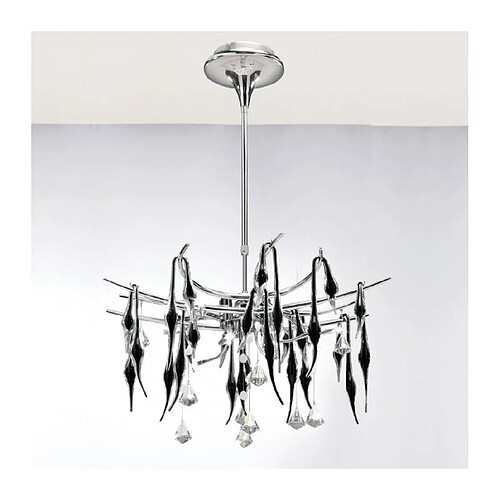 Luminaire Center Suspension Cygnet 12 Ampoules chrome poli/verre noir/cristal