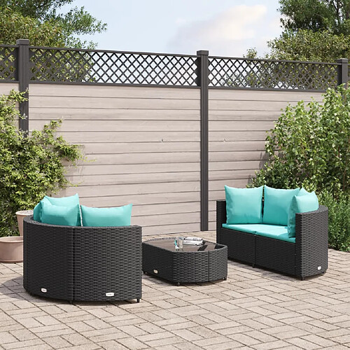 vidaXL Salon de jardin 5 pcs avec coussins noir résine tressée