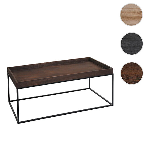 Mendler Table basse HWC-K71, table basse table d'appoint, bois massif métal 46x110x60cm ~ brun foncé