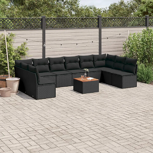 vidaXL Salon de jardin 11 pcs avec coussins noir résine tressée