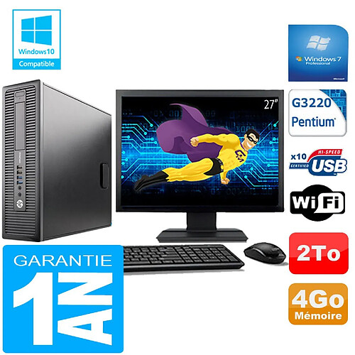 PC HP EliteDesk 800 G1 SFF Intel G3220 4 Go Disque 2 To Wifi W7 Ecran 27" · Occasion