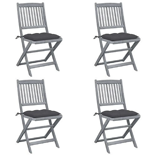 vidaXL Chaises pliables d'extérieur lot de 4 et coussins Bois d'acacia