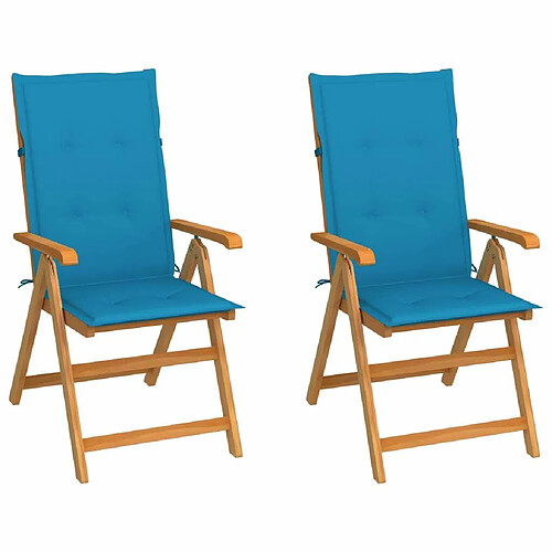 Maison Chic Lot de 2 Chaises de jardin avec coussins | Fauteuil chaises d'extérieur bleu Bois de teck -GKD59135