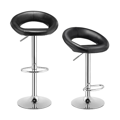 Helloshop26 Lot de 2 tabourets de bar modernes réglables en hauteur rotatifs à 360° base antidérapante repose-pieds en métal pour maison restaurant noir 20_0004906