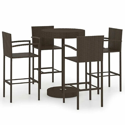 Maison Chic Table de bar et chaises d'extérieur 5 pcs,Ensemble de bar de jardin pour relax Résine tressée Marron -GKD624625