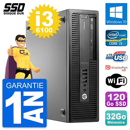 PC HP EliteDesk 800 G2 SFF Intel Core i3-6100 RAM 32Go SSD 120Go Windows 10 Wifi · Occasion