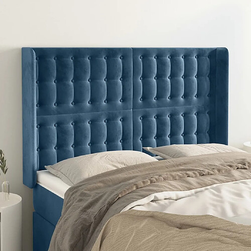 Maison Chic Tête de lit scandinave avec oreilles,meuble de chambre Bleu foncé 147x16x118/128 cm Velours -MN49698