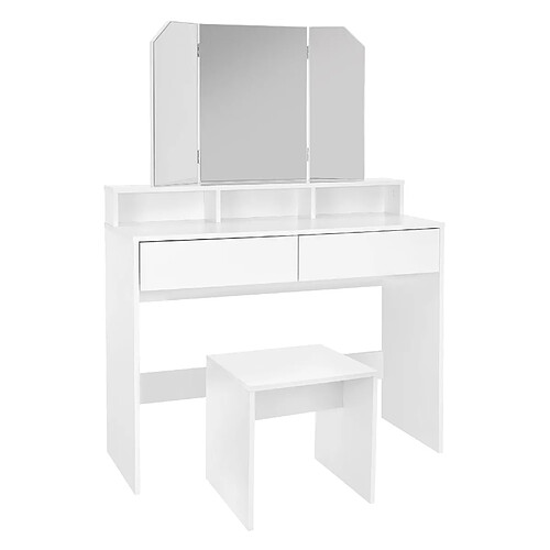 ML DESIGN MODERN LIVING Coiffeuse avec miroir rabattable 3 pièces 100x40x140 cm blanc en panneau de particules ML-Design