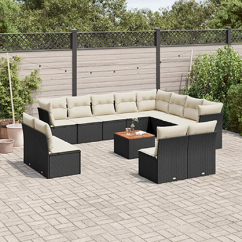 vidaXL Salon de jardin avec coussins 13 pcs noir résine tressée