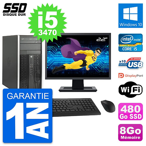 PC Tour HP 6300 CMT Ecran 22" Intel i5-3470 RAM 8Go SSD 480Go Windows 10 Wifi · Occasion