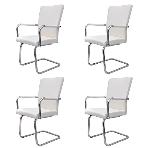 vidaXL Chaises à manger cantilever lot de 4 blanc similicuir