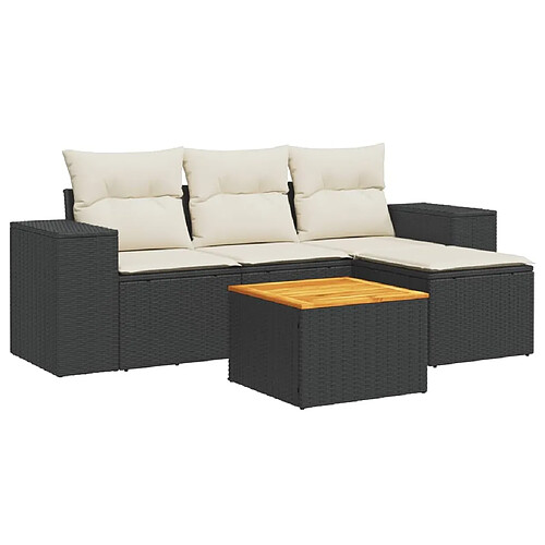 Maison Chic Ensemble de 5 Tables et chaises d'extérieur avec coussins,Salon de jardin noir résine tressée -GKD814796