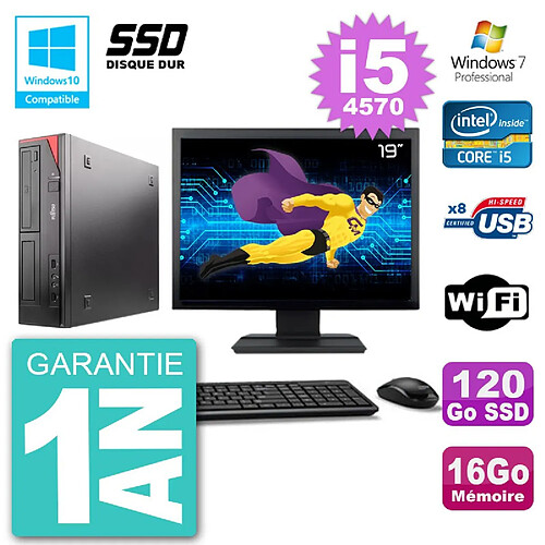 PC Fujitsu Esprimo E520 Ecran 19" i5-4570 RAM 16Go SSD 120Go Graveur DVD Wifi W7 · Occasion