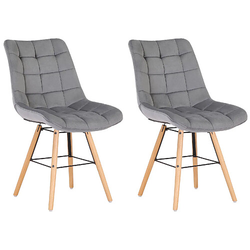 Decoshop26 Lot de 2 chaises de salle à manger style scandinave couture carrée en velours gris et pieds en bois 10_0001737