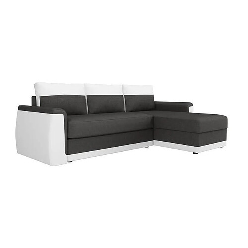 JAMES Canape dangle convertible 3 places + Coffre de rangement - Simili blanc et tissu gris anthracite - L 230 x P 142 cm