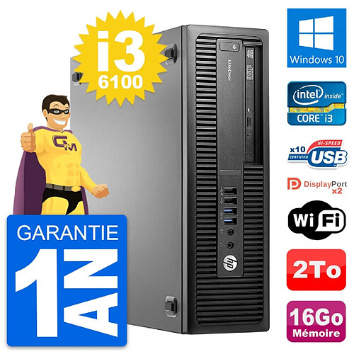 PC HP EliteDesk 800 G2 SFF Intel i3-6100 RAM 16Go Disque 2To Windows 10 Wifi · Occasion