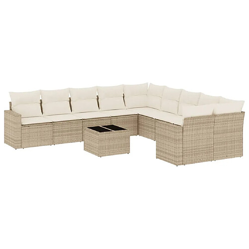 Maison Chic Salon de jardin 11 pcs avec coussins | Ensemble de Table et chaises | Mobilier d'Extérieur beige résine tressée -GKD82014