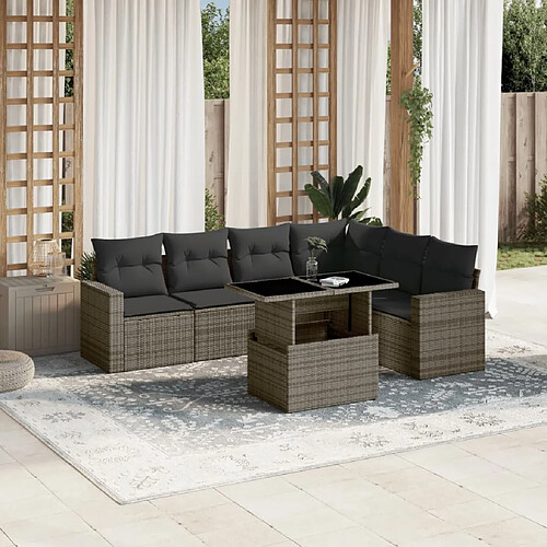 vidaXL Salon de jardin avec coussins 7 pcs gris résine tressée