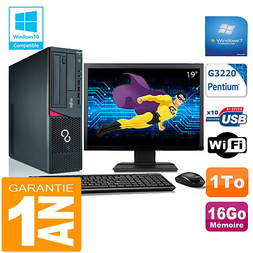 PC Fujitsu Esprimo E720 E85+ SFF G3220 RAM 16Go Disque 1 To Wifi W7 Ecran 19" · Occasion