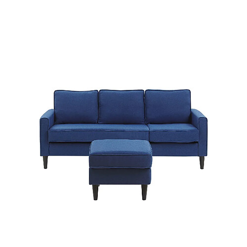 Beliani Canapé 3 places avec pouf en tissu bleu foncé AVESTA