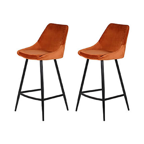 Mes Lot de 2 chaises de bar H75 cm en velours cognac - ORMOY