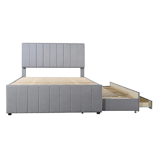 Sweiko Lit adulte 140x200 cm Lit rembourré avec lit gigogne et tiroirs de rangement lit double gris