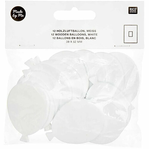 Rico 12 ballons en bois blanc - grand 52 mm