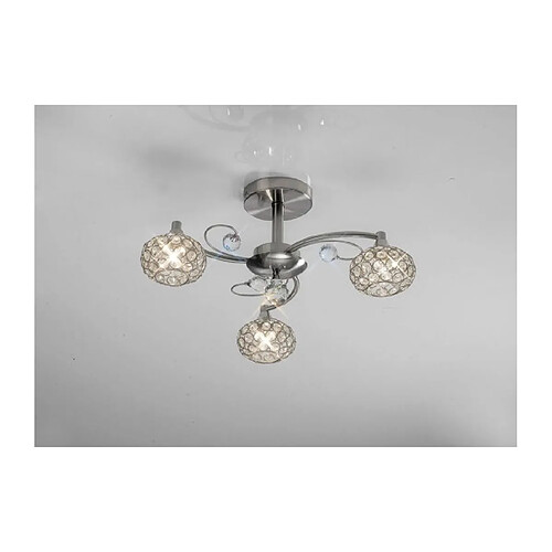 Luminaire Center Semi Plafonnier Cara 3 Ampoules nickel satiné/cristal