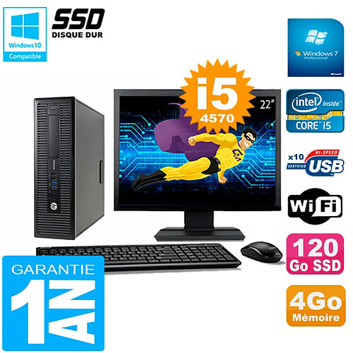 PC HP EliteDesk 800 G1 SFF Ecran 22" Core I5-4570 4Go Disque 120 Go SSD Wifi W7 · Occasion