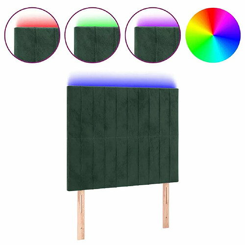 Maison Chic Tête de lit moderne à LED lumineuse pour chambre - Décoration de lit Vert foncé 90x5x118/128 cm Velours -MN11146