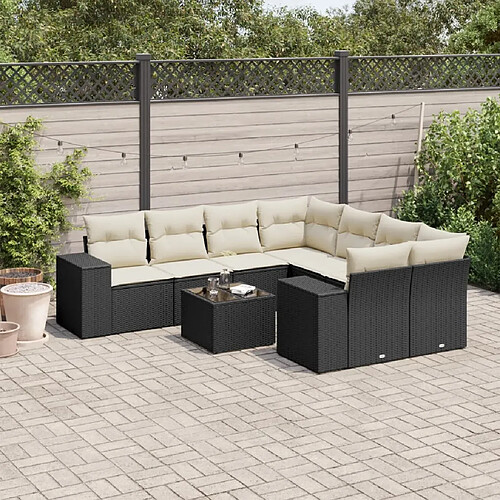 vidaXL Salon de jardin 9 pcs avec coussins noir résine tressée