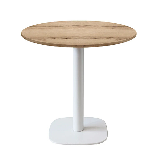 Restootab Table Ø70cm - modèle Round pied blanc chêne delano