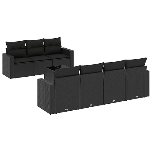 Maison Chic Ensemble Tables et chaises d'extérieur 8 pcs avec coussins,Salon de jardin noir résine tressée -GKD911137