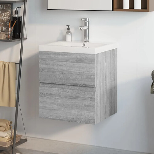 vidaXL Meuble lavabo avec bassin intégré Sonoma gris Bois d'ingénierie