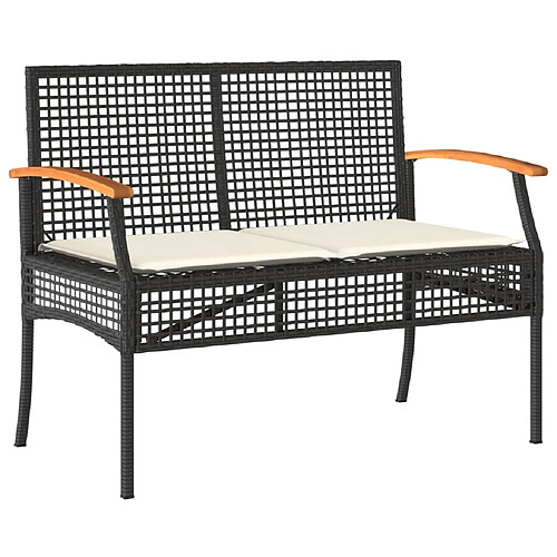 Maison Chic Banc de jardin | Chaise de jardin avec coussin noir résine tressée et acacia -GKD75726