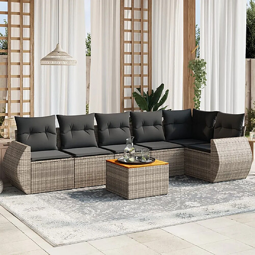 vidaXL Salon de jardin avec coussins 7 pcs gris résine tressée